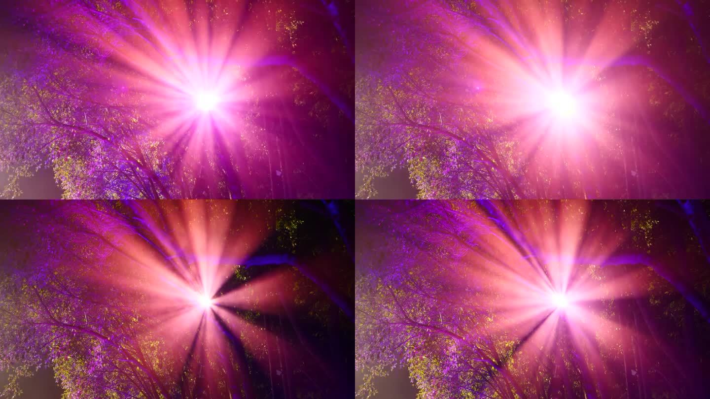 粉红色紫色散景抽象模糊背景节日交通红灯汽车在道路上闪闪发光的圆形动画3D。背景与闪烁明亮的形状闪烁的