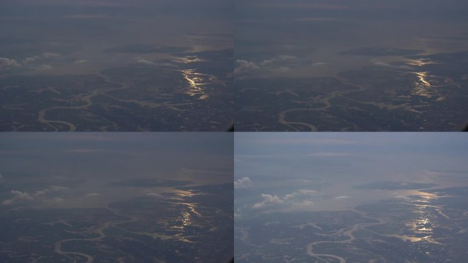 4K航拍中国地形地貌 入海口河流湖泊金光