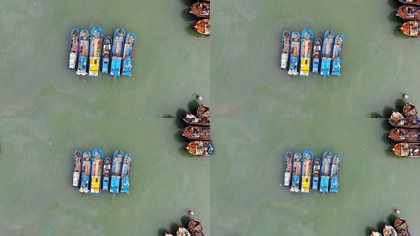 航拍福建漳州龙海市岛美避风坞的渔船