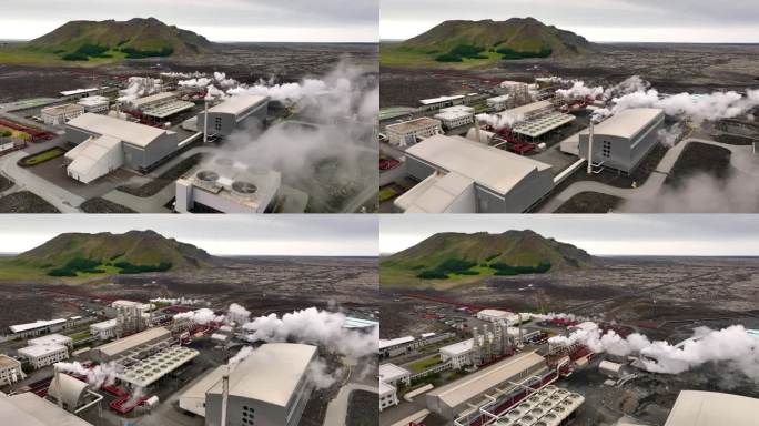 地热能工厂、管道和烟囱的4K航拍视频。冰岛