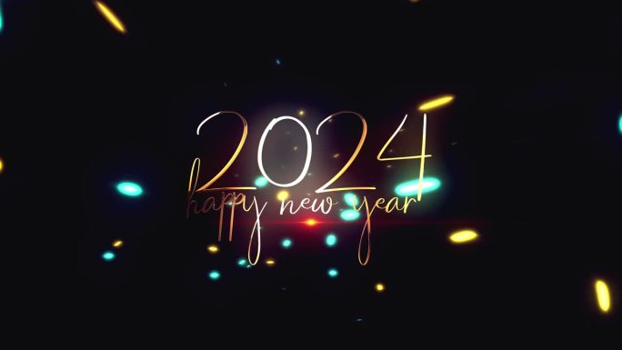 2024年新年快乐金色文字效果电影标题预告动画抽象背景。
