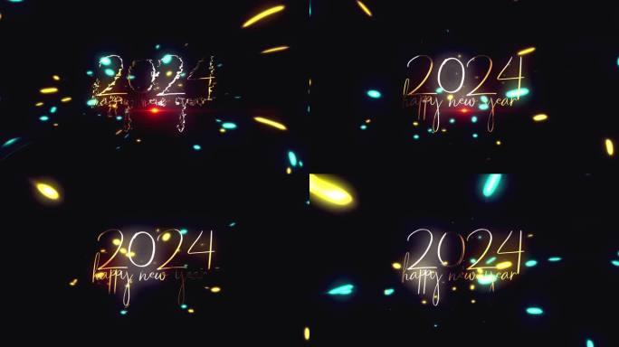 2024年新年快乐金色文字效果电影标题预告动画抽象背景。