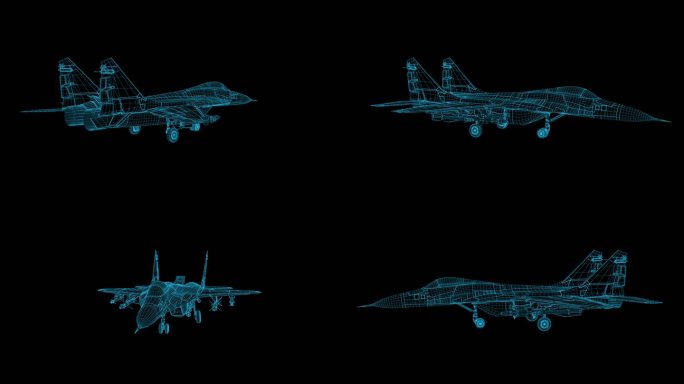 蓝色科技全息线框战斗机