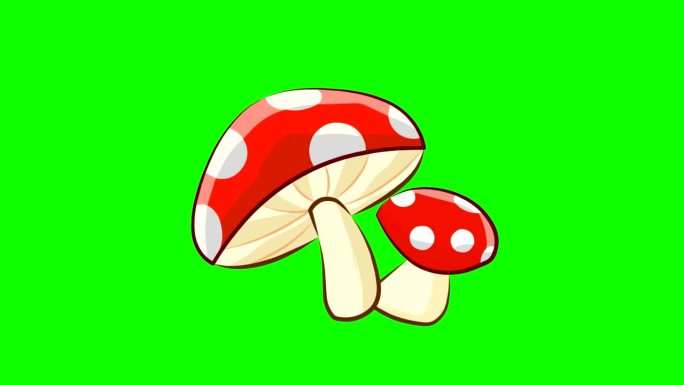 有趣的动画食物与蘑菇和绿色的背景，艺术，甜蜜。