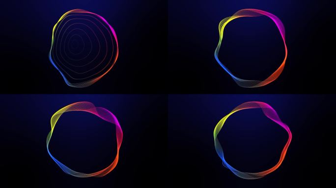 抽象的无缝循环3D动画，霓虹灯发光的明亮波浪线在空间中脉动。激光线弹跳和流动。荧光紫外光谱。抽象的霓