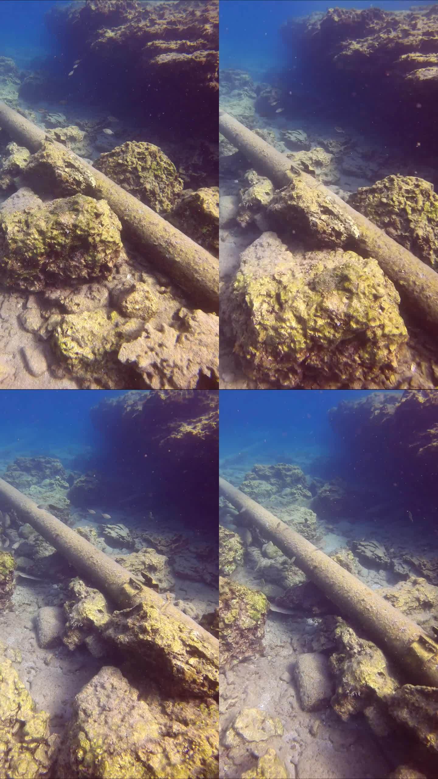 地中海岩礁上的海底管道俯视图