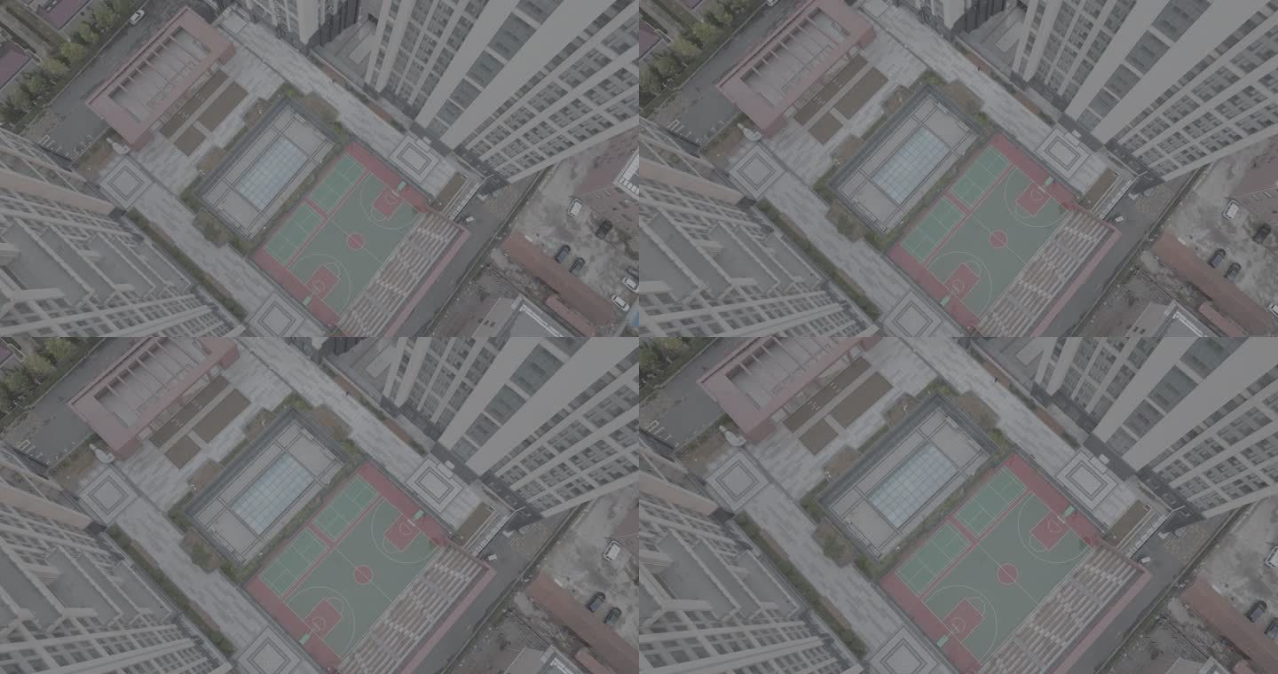 航拍俯瞰威海市高区青年中心公寓楼空中广场
