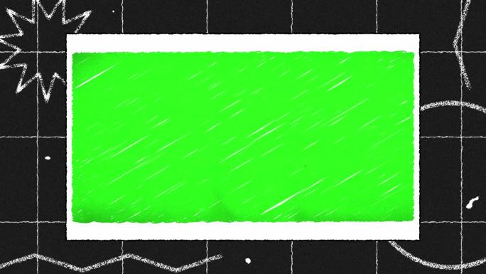 4K绿色屏幕绘制框架在黑色背景与几何形状