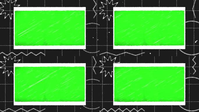 4K绿色屏幕绘制框架在黑色背景与几何形状
