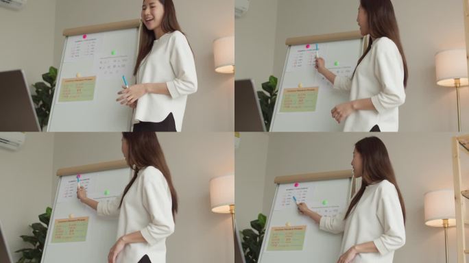 女教师在家通过视频会议教授汉语。