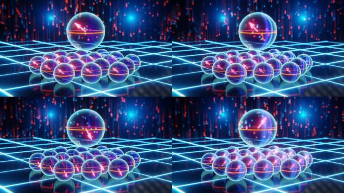 具有错误保护的逻辑量子位与标准量子位，叠加，逻辑量子位的动画概念- 3D渲染