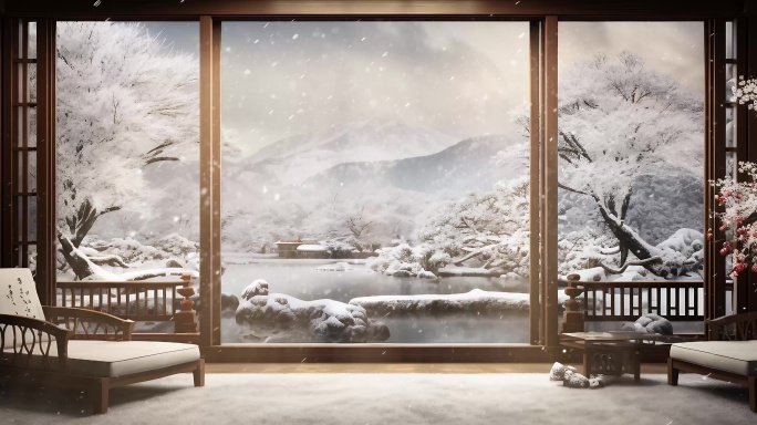 8K新中式国风下雪宽屏背景