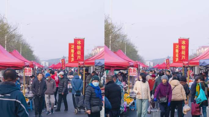 竖版农村街道大集集市延时