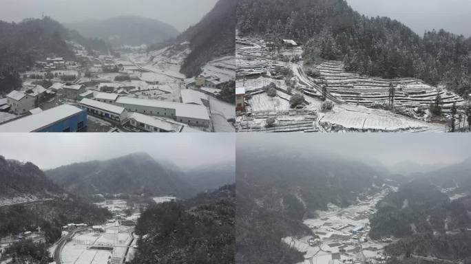 4k乡村雪景航拍