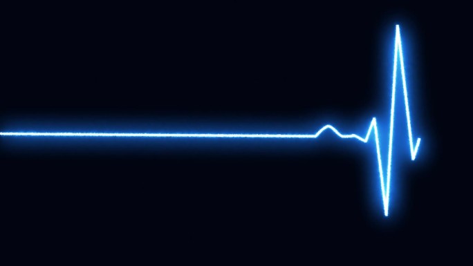 明亮的霓虹蓝色心跳脉冲线速率图。心电图显示心跳线。心电图，心脏脉搏。医学实验室概念
