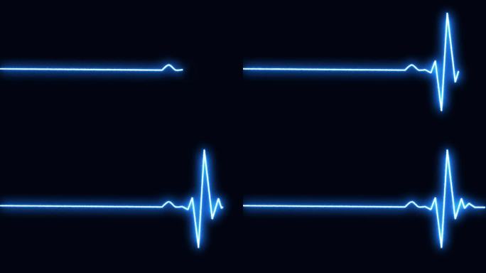 明亮的霓虹蓝色心跳脉冲线速率图。心电图显示心跳线。心电图，心脏脉搏。医学实验室概念