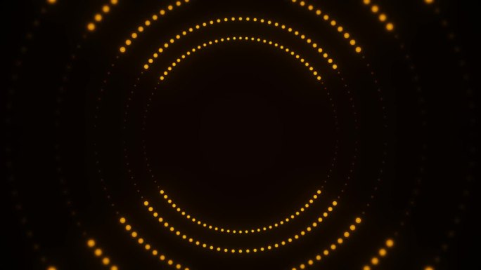 抽象圆形金发光点vj背景。金色闪光图案在圆形。圆半色调圆点。发光的金色圆圈运动。VJ图案，舞台，讲台