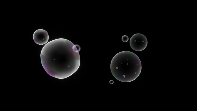 黑色背景上的浮动气泡，带有alpha通道