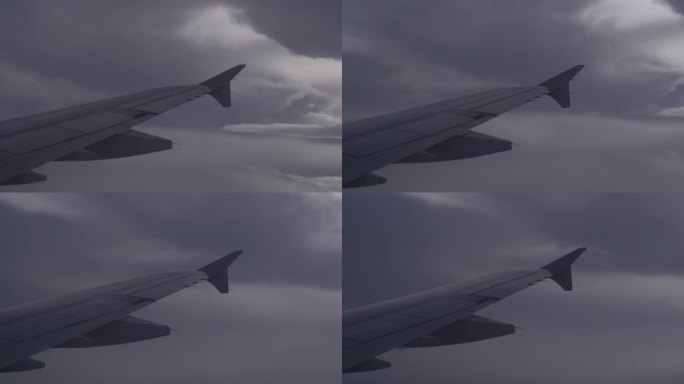 4K飞机窗外 机翼云海 恶劣天气