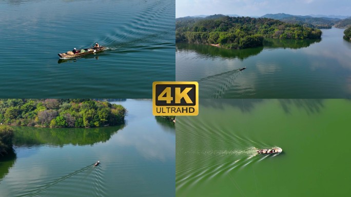 【4K】清远飞来峡小船行驶在北江河