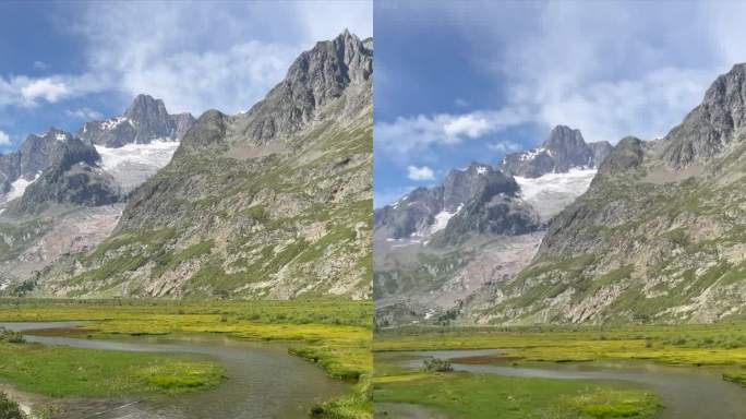 POV在勃朗峰附近的高山小径徒步旅行