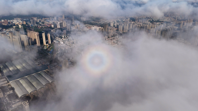 震撼大气城市航拍云层城市云雾城市冲上云霄