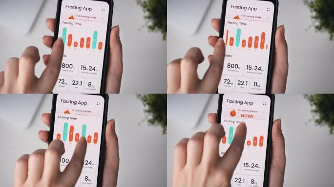 使用特殊的智能手机应用程序跟踪间歇性禁食时间。在移动应用程序的帮助下进行有时间限制的饮食。