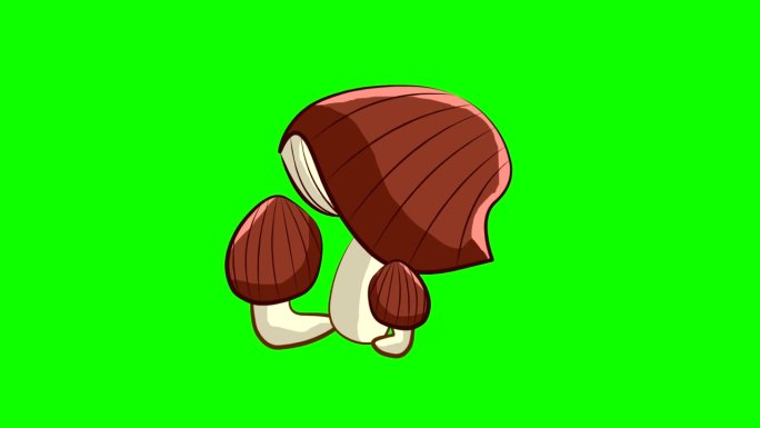 有趣的动画食物与蘑菇和绿色的背景，艺术。
