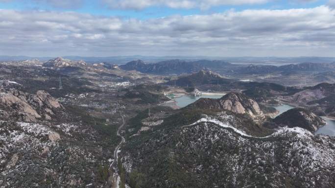 航拍威海市文登区界石镇昆嵛山雪后风光