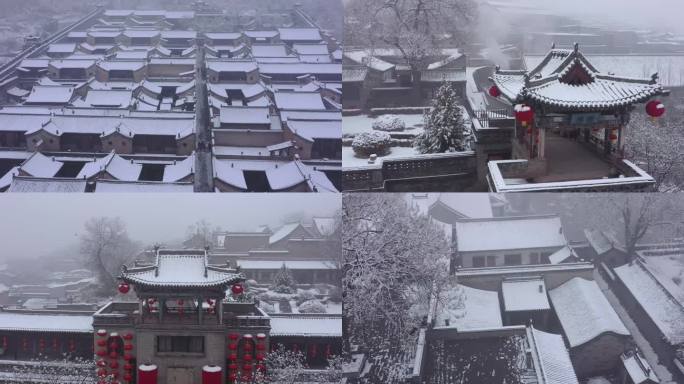 山西王家大院雪景冬季下雪航拍2