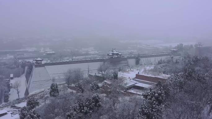 山西王家大院雪景冬季下雪航拍