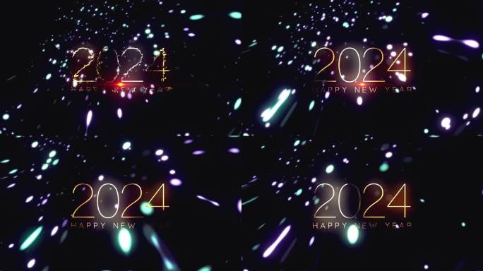 2024新年快乐金色文字效果电影标题预告动画黑色抽象背景。