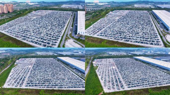 航拍重庆新能源汽车工厂大型停车场