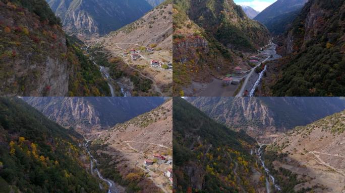 峡谷小河雪山