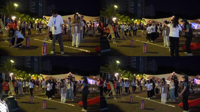 营地 篝火晚会 聚会 夜晚 烤肉 大学生