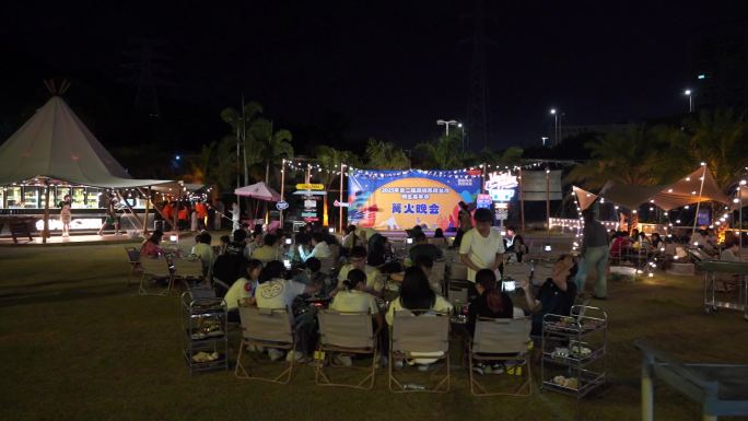 营地 篝火晚会 露营 夜晚 烤肉 大学生