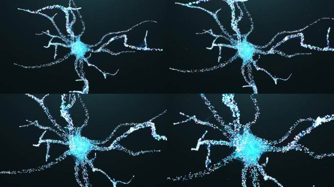 大脑中的人工智能。AI神经元细胞发送电子化学信号。大脑中电脉冲的活动突触，轴突，神经递质，树突。4K