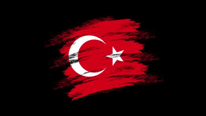 4K油漆刷火鸡旗与Alpha通道。挥舞着刷过的土耳其旗帜。透明背景纹理织物图案高细节。