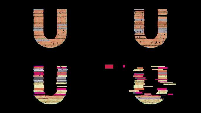 U到V字母切换在卡通Glitchy风格在透明背景在4k动画。