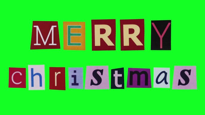 圣诞快乐字的卡通动画在五彩字母的皱纸效果