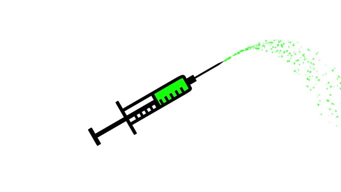 注射器与绿色液体运动图形与纯白色背景