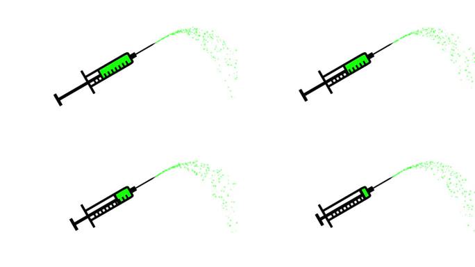 注射器与绿色液体运动图形与纯白色背景