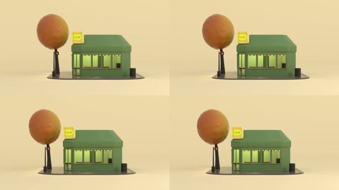 餐饮店卡通低聚风格3d渲染