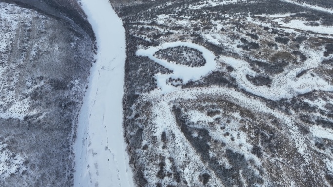 内蒙古额尔古纳湿地景区冬季雪景航拍