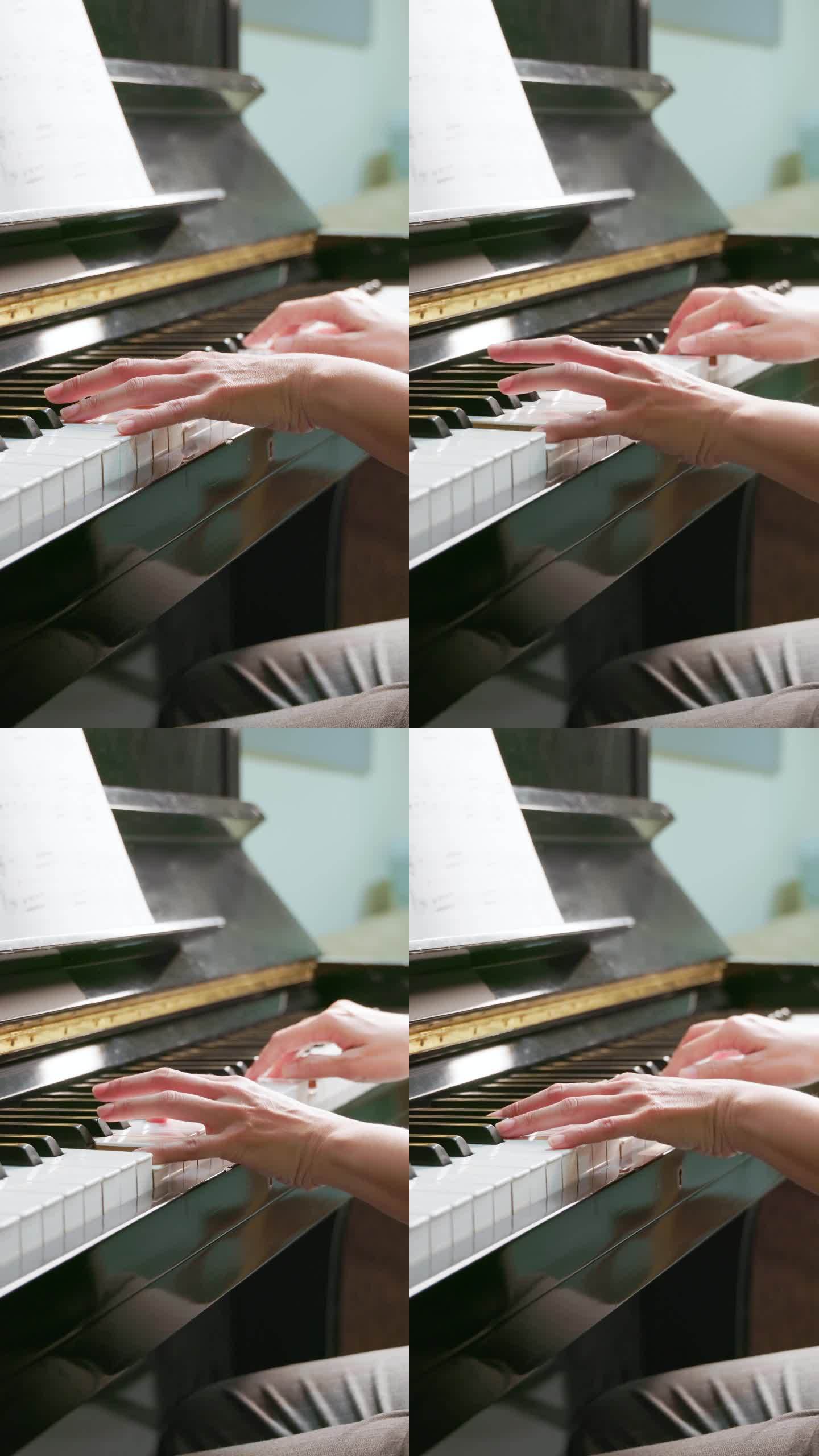 女人的手在弹钢琴特写空镜钢琴