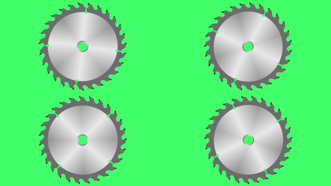 圆锯片在孤立的绿色背景上旋转。