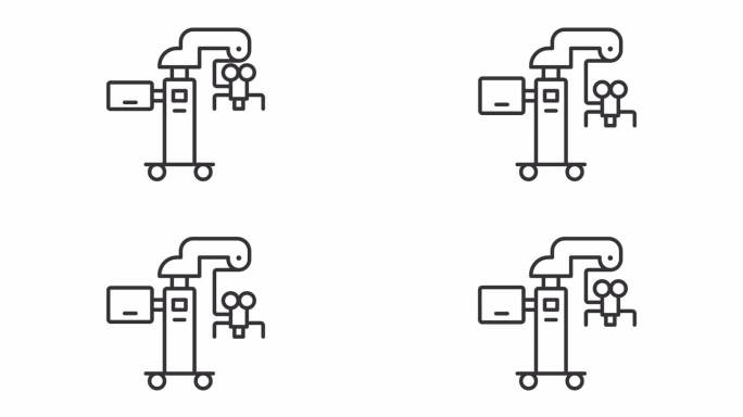 手术显微镜2D黑色创意细线动画，透明背景高清视频，代表医疗诊断设备的无缝循环4K视频