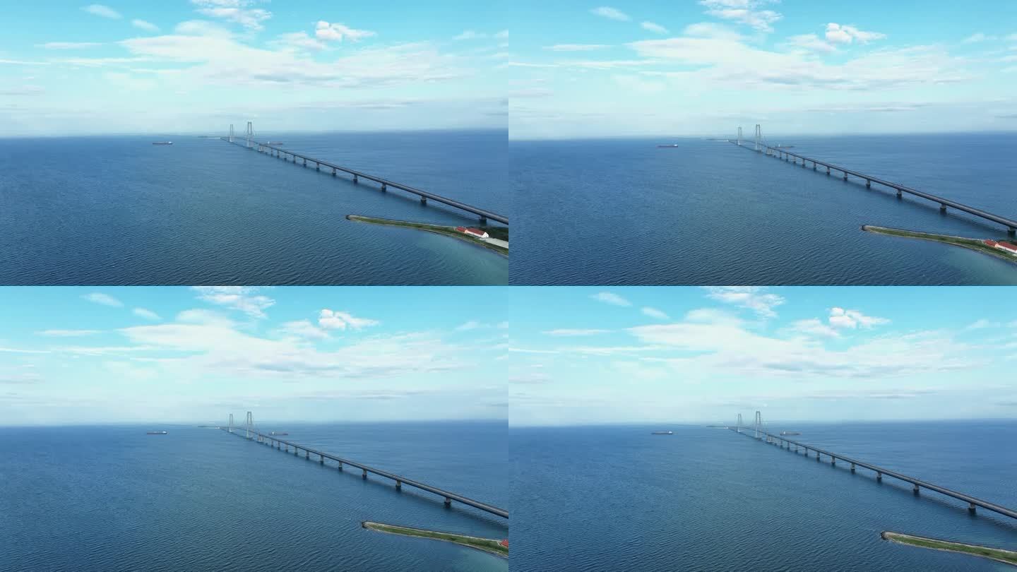 巨大的带桥固定连接横跨海峡的岛屿之间的新西兰和丹麦的富南-令人惊叹的空中蓝天背景
