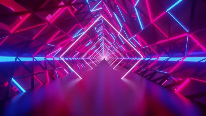 四方形隧道霓虹灯无缝发光的三维摘要