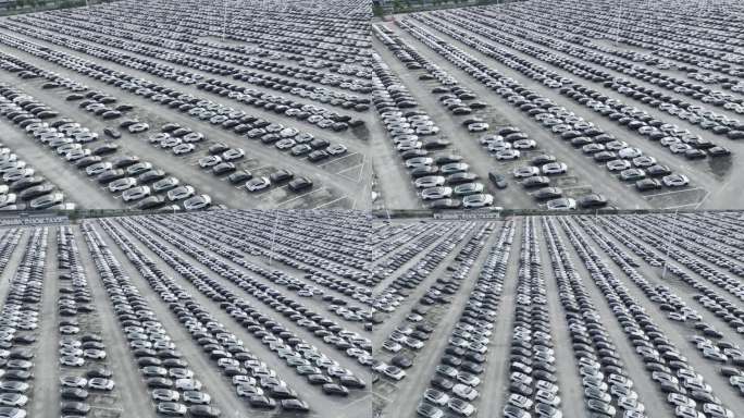 航拍新能源汽车工厂大型停车场